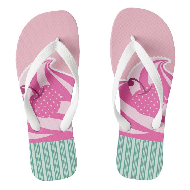 Niedlich Pink Cupcake Pastell Pink Flip Flops (Fußbett)