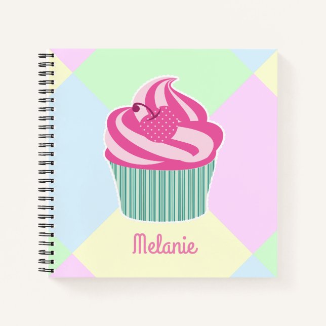 Niedlich Pink Cupcake Pastellfarben Personalisiert Notizbuch (Vorderseite)