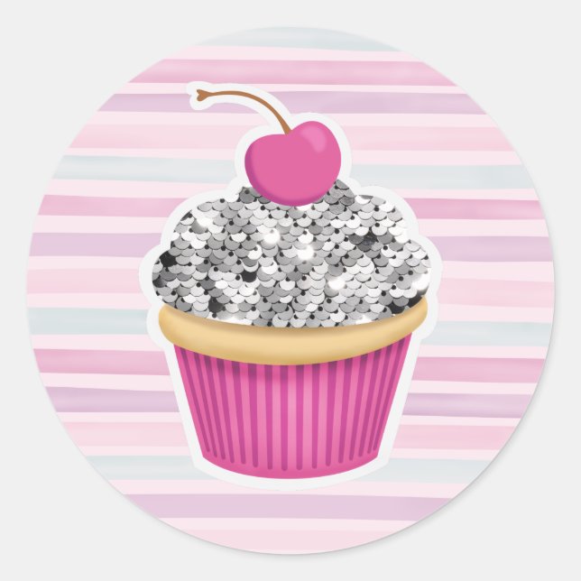 Niedlich Pink Cupcake Süßigkeiten Runder Aufkleber (Vorderseite)