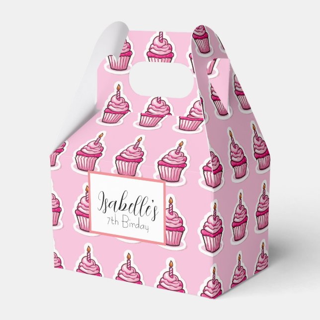 Niedlich Pink Cupcake Thema Geburtstag Girl Gefall Geschenkschachtel (Vorderseite)