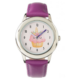 Niedlich Pink Cupcake Unicorn mit Rose Armbanduhr
