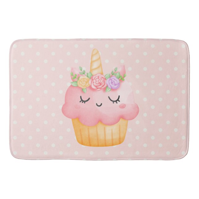 Niedlich Pink Cupcake Unicorn mit Rose Badematte (Vorderseite)