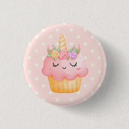 Niedlich Pink Cupcake Unicorn mit Rose Button