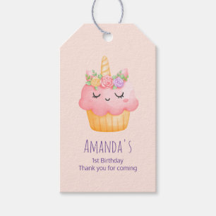Niedlich Pink Cupcake Unicorn mit Rose Geschenkanhänger