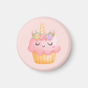 Niedlich Pink Cupcake Unicorn mit Rose Magnet