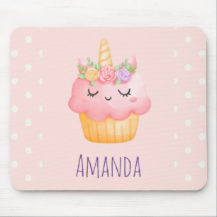 Niedlich Pink Cupcake Unicorn mit Rose Mousepad
