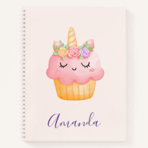 Niedlich Pink Cupcake Unicorn mit Rose Notizbuch