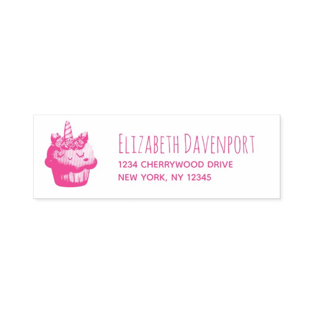 Niedlich Pink Cupcake Unicorn mit Rose Permastempel (Design)