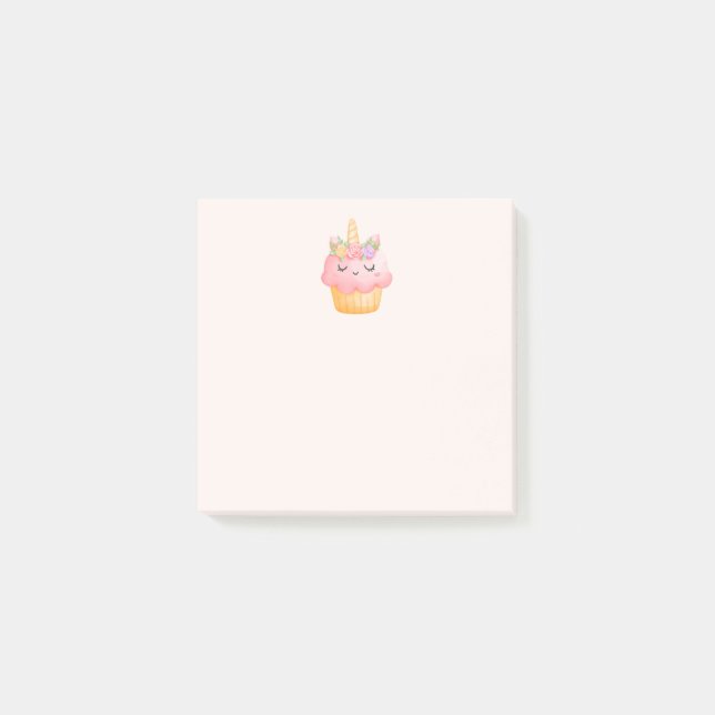 Niedlich Pink Cupcake Unicorn mit Rose Post-it Klebezettel (Vorderseite)