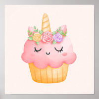 Niedlich Pink Cupcake Unicorn mit Rose