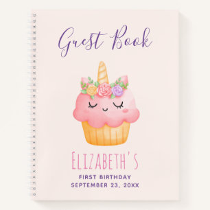 Niedlich Pink Cupcake Unicoron mit Rose Gästebuch Notizbuch