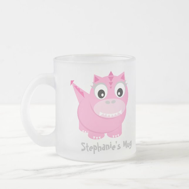 Niedlich Pink Dino Kawaii Cartoon Mattglastasse (Links)