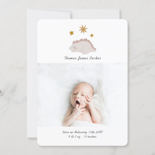 Niedlich Pink Dinosaur Girl Baby Foto Birth Ankündigung