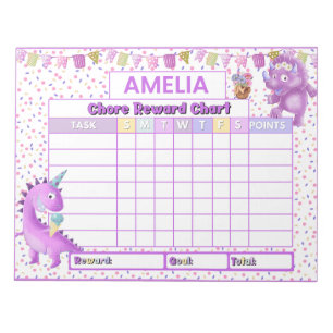Niedlich Pink Dinosaurier Chore Rewards Chart Pers Notizblock