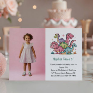 Niedlich Pink Dinosaurier Foto Kindergeburtstag Pa Einladung