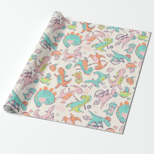 Niedlich Pink Dinosaurier Whimsical Pattern Geschenkpapier