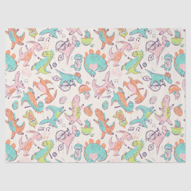 Niedlich Pink Dinosaurier Whimsical Pattern Seidenpapier (Vorderseite)