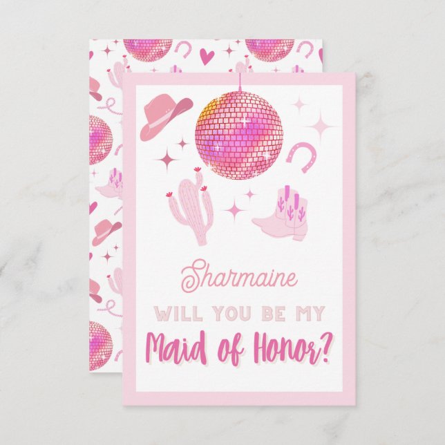 Niedlich Pink Disco Cowgirl Rodeo Seien Sie meine  Begleitkarte (Vorne/Hinten)