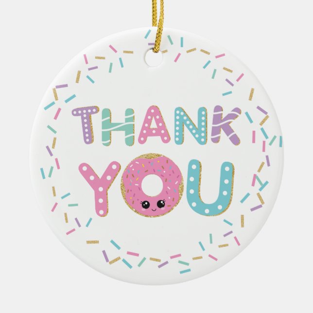 Niedlich Pink Donut Doughnut Sprinkles Danke Keramik Ornament (Vorne)