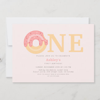 Niedlich Pink Donut Eins Geburtstag Einladung