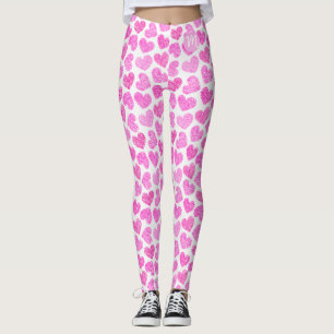 Niedlich Pink Doodled Heart Valentine's Day Monogr Leggings