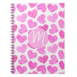 Niedlich Pink Doodled Heart Valentine's Day Monogr Notizblock