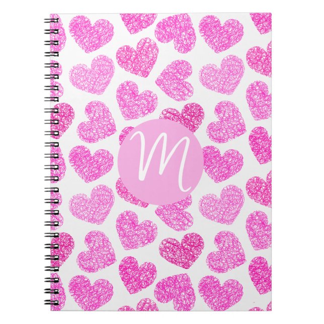 Niedlich Pink Doodled Heart Valentine's Day Monogr Notizblock (Vorderseite)