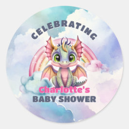 Niedlich Pink Dragon Baby Dusche Party Umschlag Au Runder Aufkleber