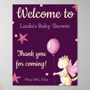 Niedlich Pink Dragon Baby Dusche Willkommen Poster