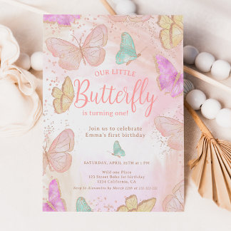 Niedlich pink ein kleiner Schmetterling Chic 1. Ge Einladung