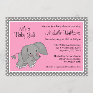 Niedlich Pink Elephant Girl Babydusche Einladungen