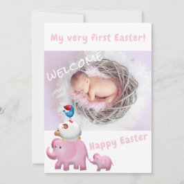 Niedlich Pink Elephant Oaster Willkommen Foto Baby Ankündigung