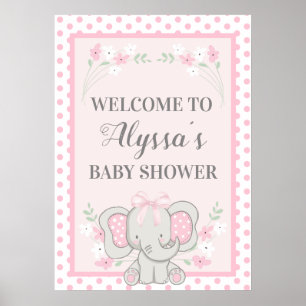 Niedlich Pink Elephant Polka Dots Blume Kinderdusc Poster