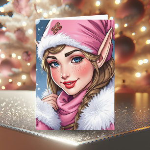 Niedlich Pink Elf   Frohe Weihnachten Karte