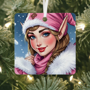 Niedlich Pink Elf Weihnachten Ornament Aus Metall