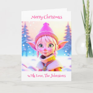 Niedlich Pink Elf Whimsisches Personalisiertes Wei Karte