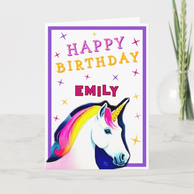 Niedlich Pink farbenfroh Einhorn Girl Happy Birthd Karte (Vorderseite)