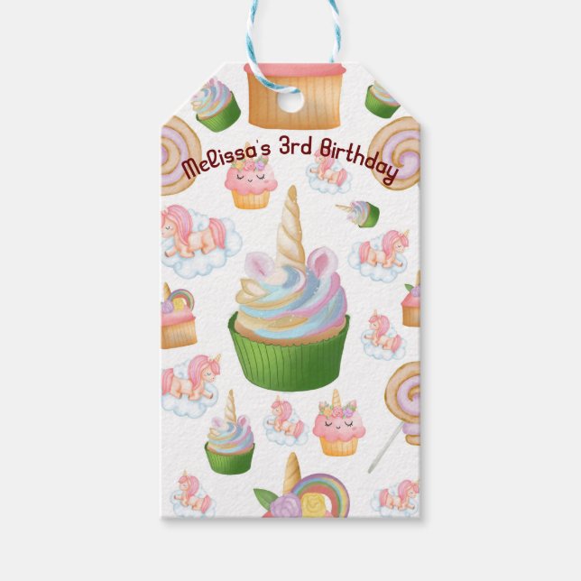 Niedlich Pink Farbenfrohe Girl Cupcake Unicorn Geb Geschenkanhänger (Vorderseite)