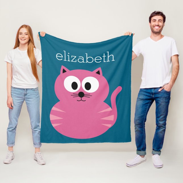 Niedlich Pink Fat Cat - Blue Background Fleecedecke (Beispiel)