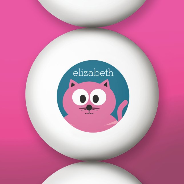 Niedlich Pink Fat Cat - Blue Background Tischtennisball (Custom Ping Pong Balls)