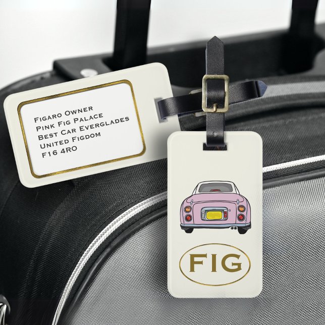 Niedlich Pink Figaro Autokennzahlen Gepäckmarke Gepäckanhänger (Fun pink figgy luggage tag for your road trip adventures. Just add your initials and address details)