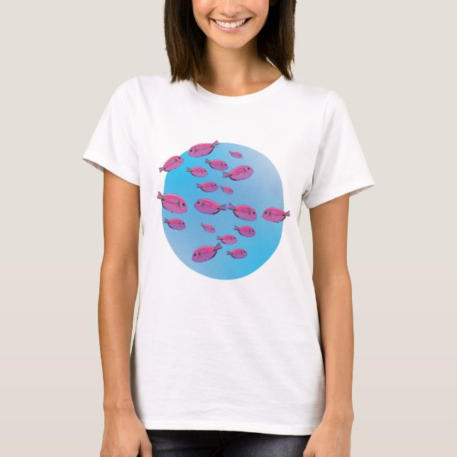 Niedlich Pink Fish Swim T - Shirt (Vorderseite)