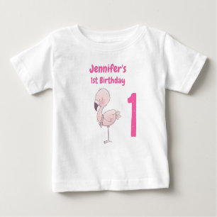 Niedlich Pink Flamingo 1. Geburtstag Baby T-shirt