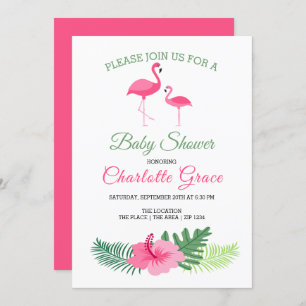 Niedlich Pink Flamingo Personalisiert Baby Dusche Einladung