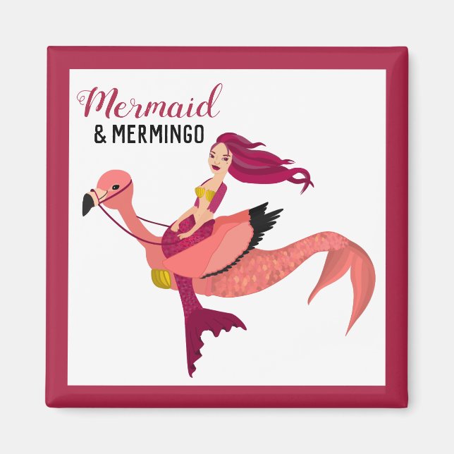 Niedlich Pink Flamingo und Mermaid Bester Freund Magnet (Vorne)