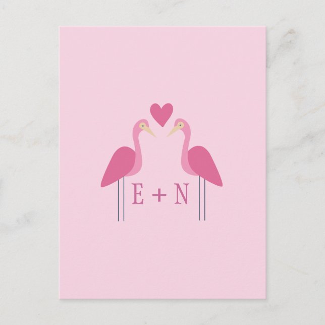 Niedlich Pink Flamingo Wedding Couple Postkarte (Vorderseite)