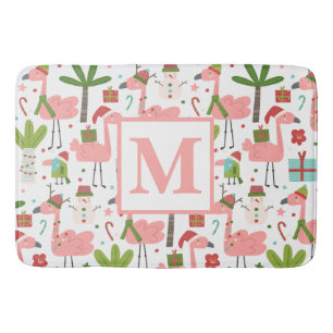 Niedlich Pink Flamingo Weihnachtsmonogramm Initial Badematte