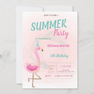 Niedlich Pink Flamingos Summer Birthday Party Einladung