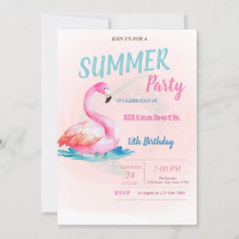 Niedlich Pink Flamingos Summer Birthday Party Einladung