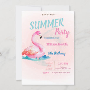 Niedlich Pink Flamingos Summer Birthday Party Einladung